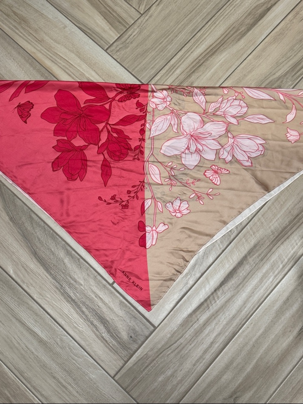Anne Klein Pink and Beige Floral Triangle Scarf